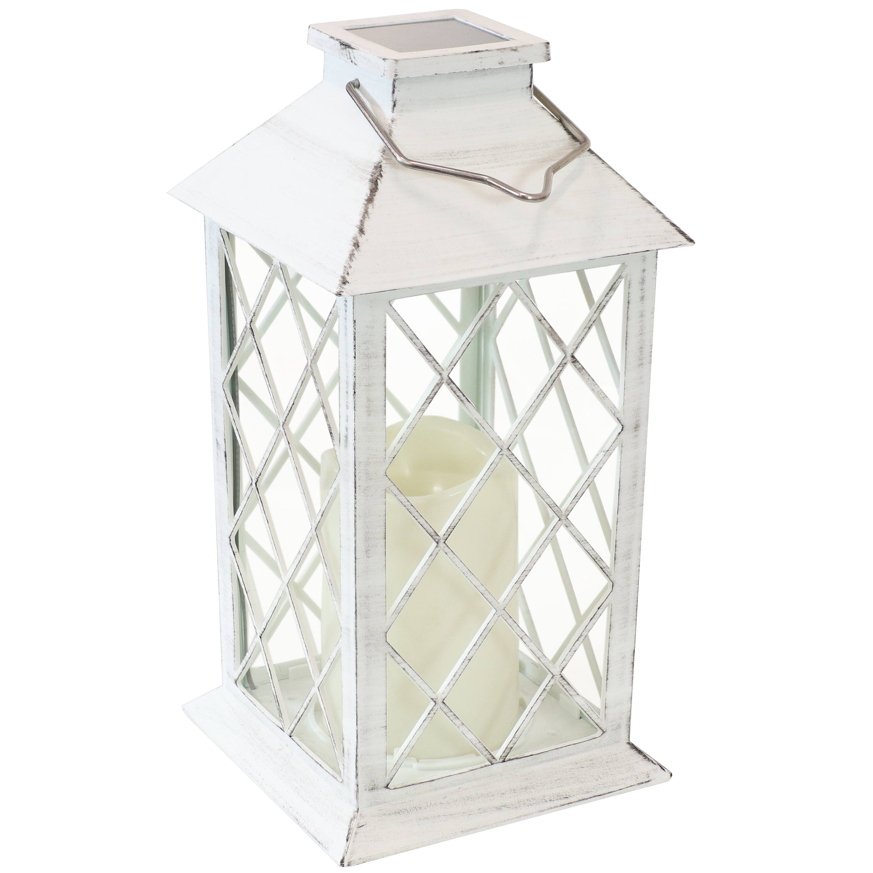Front. Sunnydaze - Concord Outdoor Solar Candle Lantern - 11 in - White.