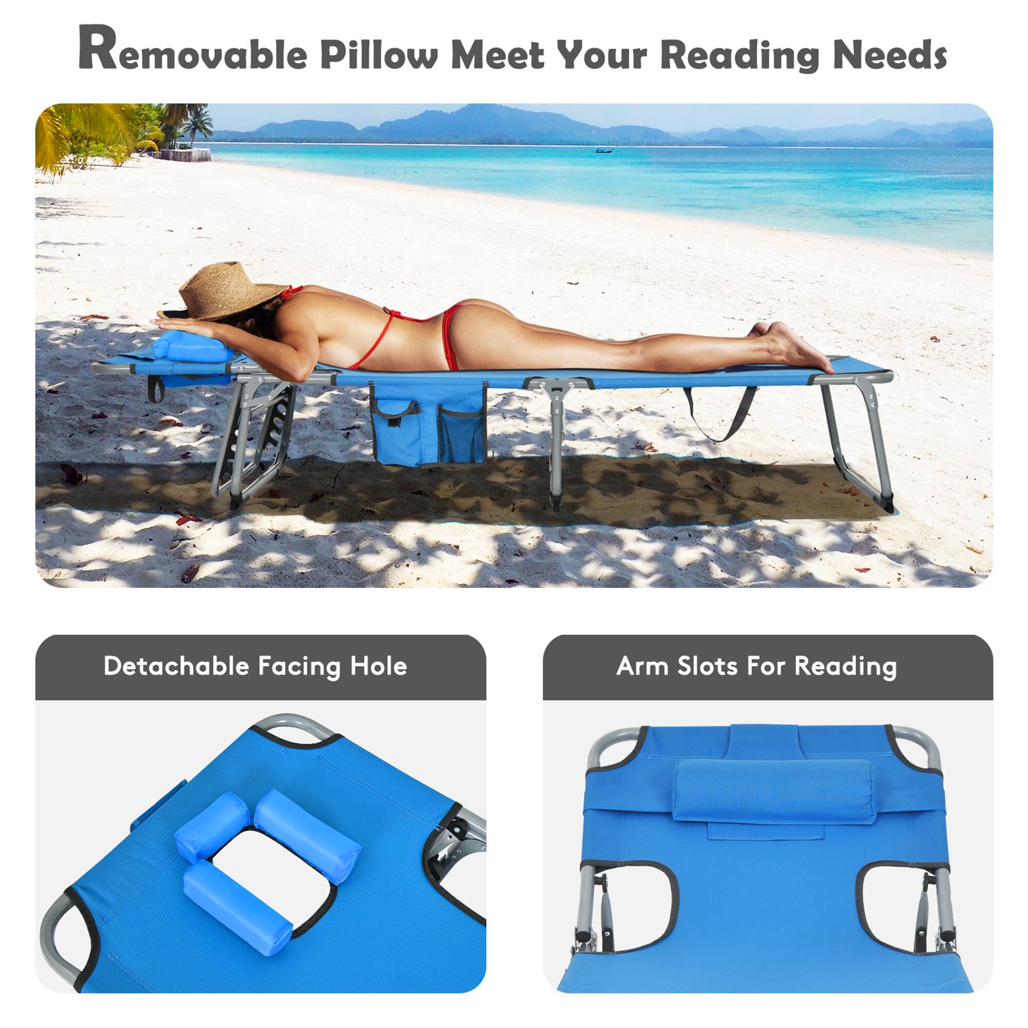 Removable Pillow Meet Your Reading Needs
Detachable Facing Hole
Arm Slots For Reading