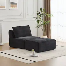Boyel Living - Memory Foam Corduroy Chaise Lounge with Movable Ottoman - Black