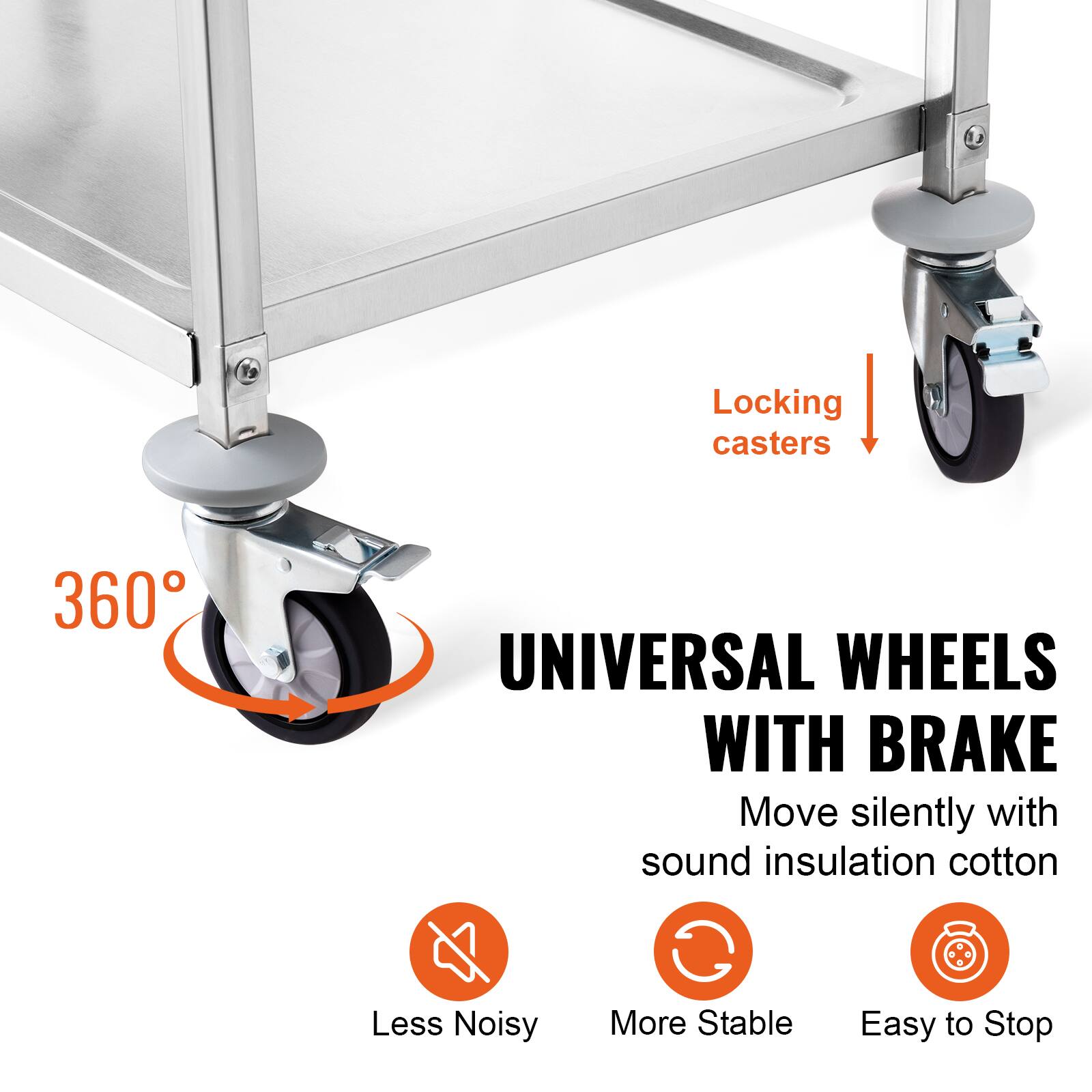 Locking casters, 360° UNIVERSAL WHEELS WITH BRAKE, Move silently with sound insulation cotton, Less Noisy, More Stable, Easy to Stop