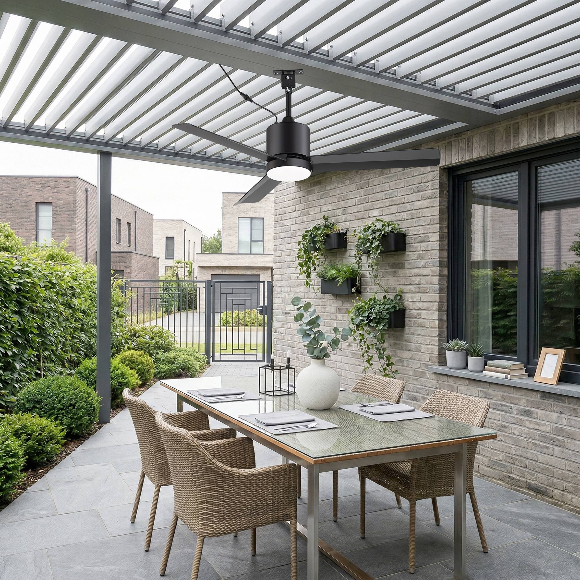 Alt View 2. Breezary - 42-Inch Waterproof Ceiling Fan with LED Light, 3 ABS Blades, DC Motor, 6-Speed Remote, 1/4/8h Timer, Tri-Color Dimmable - 42-Inch Matte Black Ceiling Fan.