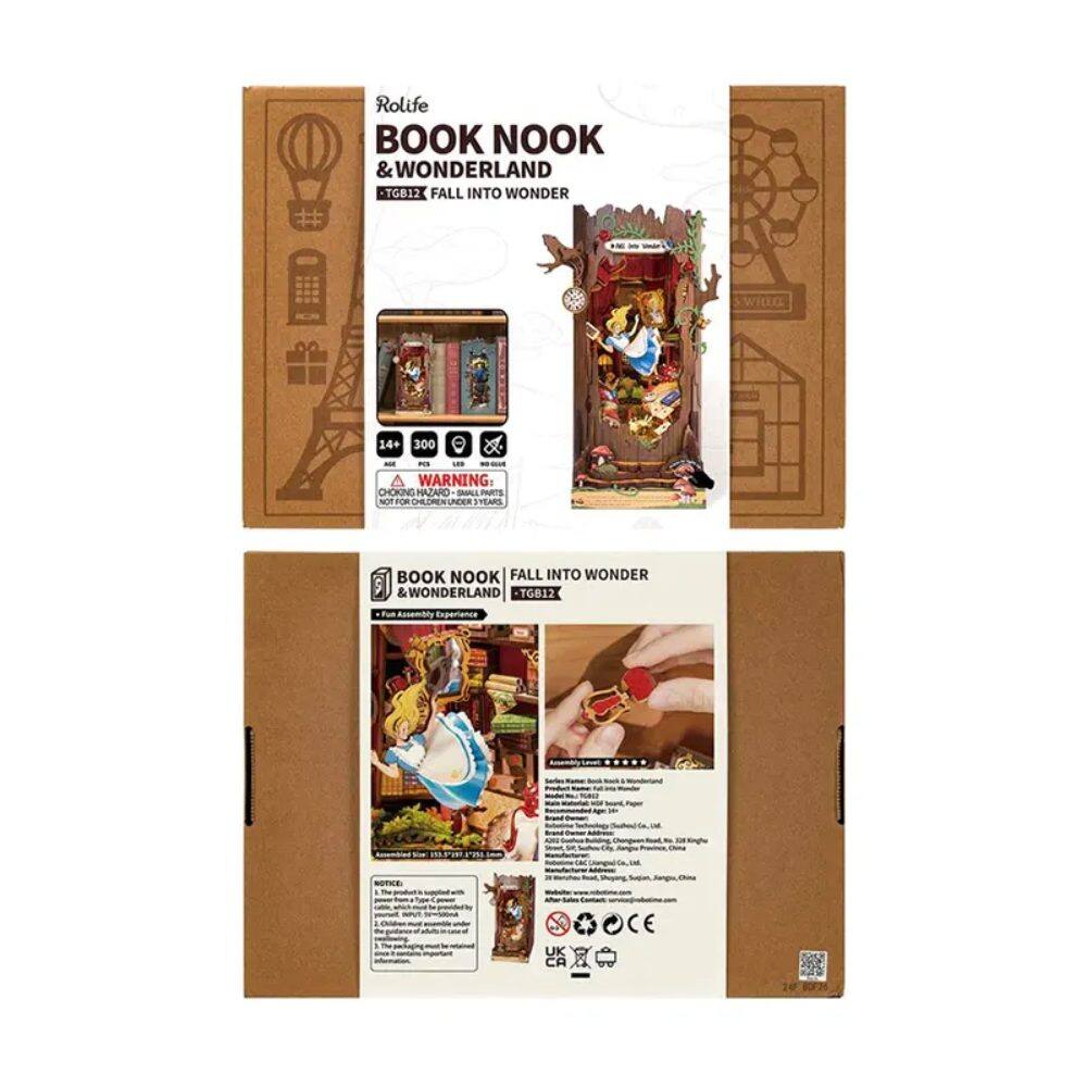 Rolife BOOK NOOK & WONDERLAND TGB12 FALL INTO WONDER  
1 wID 14+ 300  
WARNING: CHOKING HAZARD - Small parts. Not for children under 3 years.  
A WONDERFUL EXPERIENCE  
BOOK NOOK FALL INTO WONDER & WONDERLAND TGB12  
Rue Ausummly Experience  
SOT  
Te UK CA CE