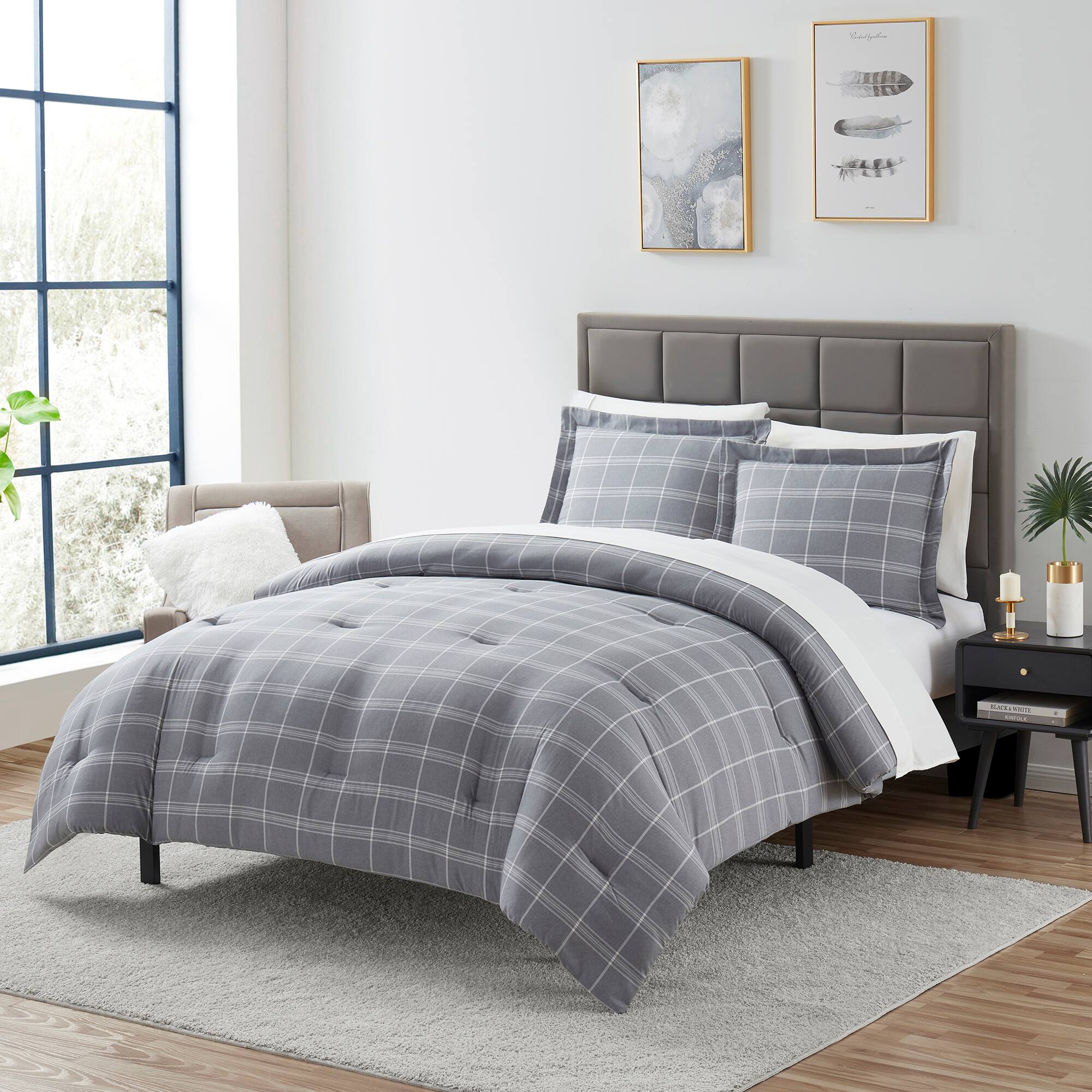 Sweet Home Collection - 7 Piece Chambray Bed in a Bag Comforter & Sheet Set - Queen - Gray