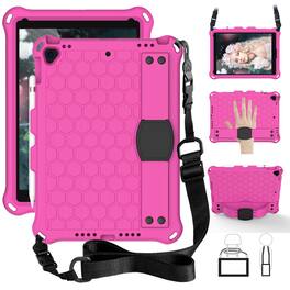 UUCOVER - Kids Case for iPad 9th 8th 7th Gen 10.2-inch (2021/2020/2019) Shockproof EVA+TPU Stand Cover with Shoulder Strap - Rose