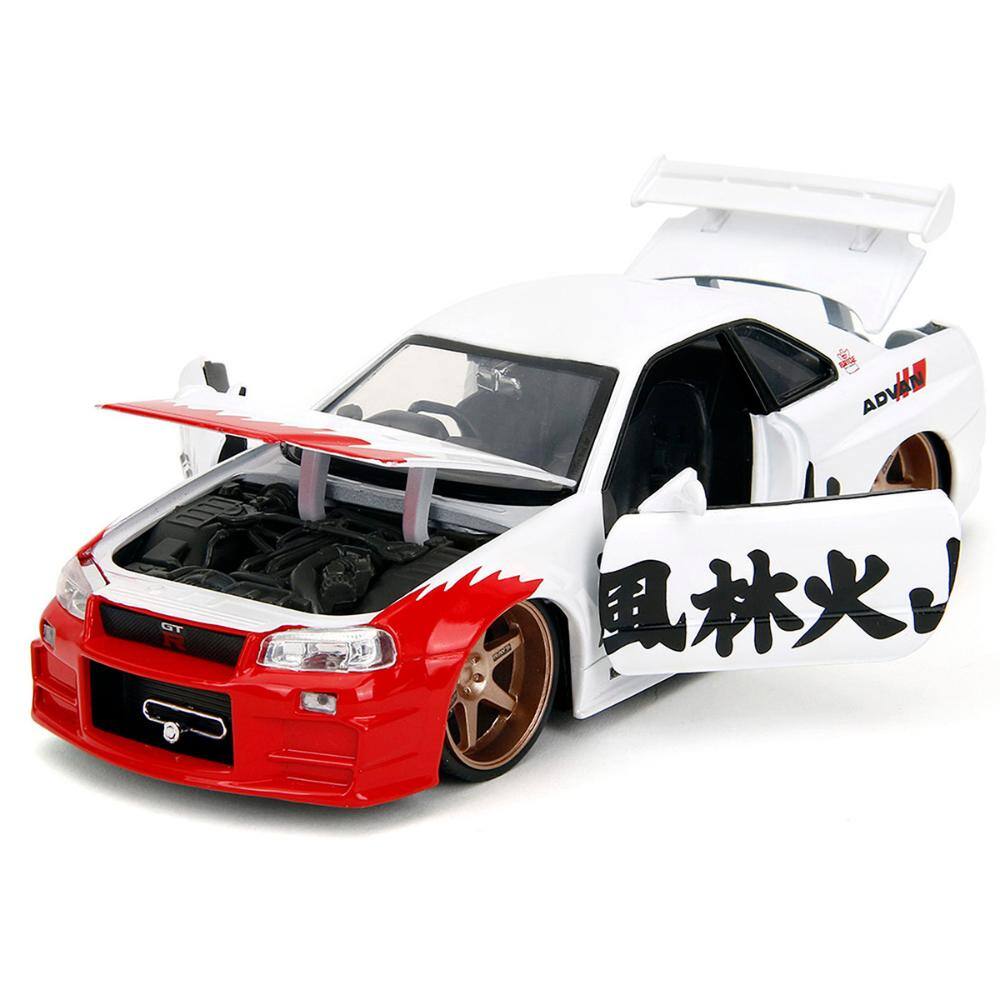 Jada 2002 Nissan Skyline GT R R34 RHD White w/ Red Graphics & Ryu