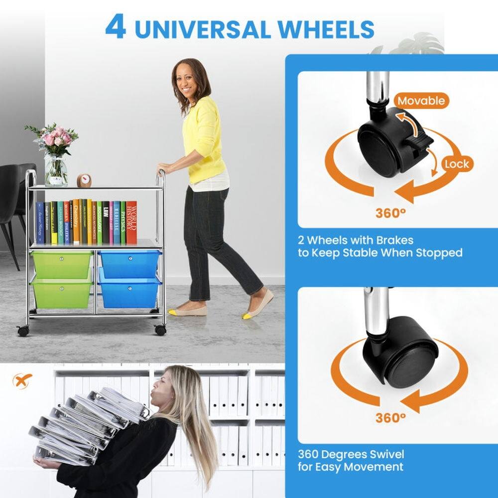 4 UNIVERSAL WHEELS

- 2 Wheels with Brakes to Keep Stable When Stopped
- 360 Degrees Swivel for Easy Movement