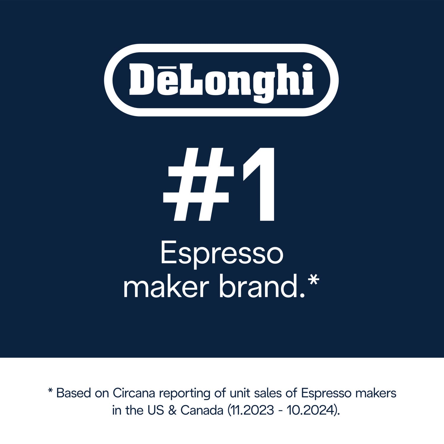DeLonghi #1 Espresso maker brand.
*Based on Circana reporting of unit sales of Espresso makers in the US & Canada (11.2023 - 10.2024).