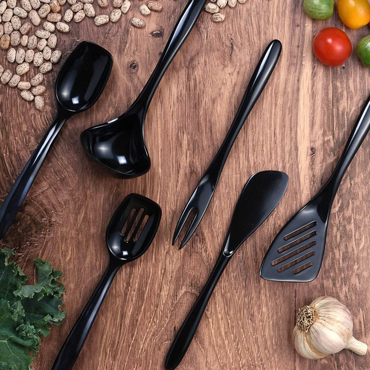Left. Hutzler - 6 Piece Melamine Mini 7.5 Inch Cooking Utensil Set - Black - Black.