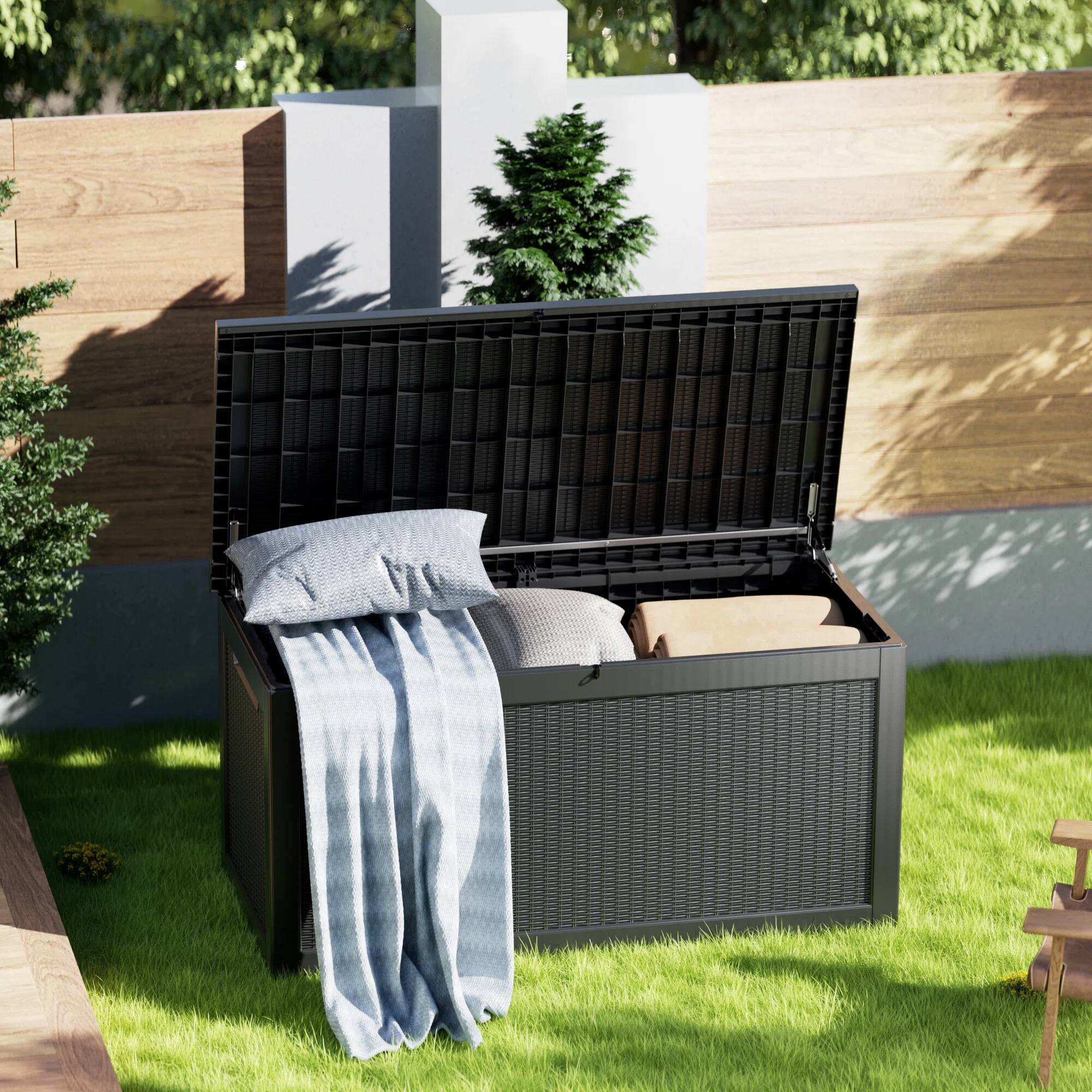 Back. Chic Crate - 260 Gallon Water Resistant Resin Lockable Deck Box - Black.