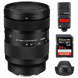 Sigma - f/2.8 DG DN 28-70mm Contemporary Art Lens for Sony E +64GB +Flash Bundle - Black