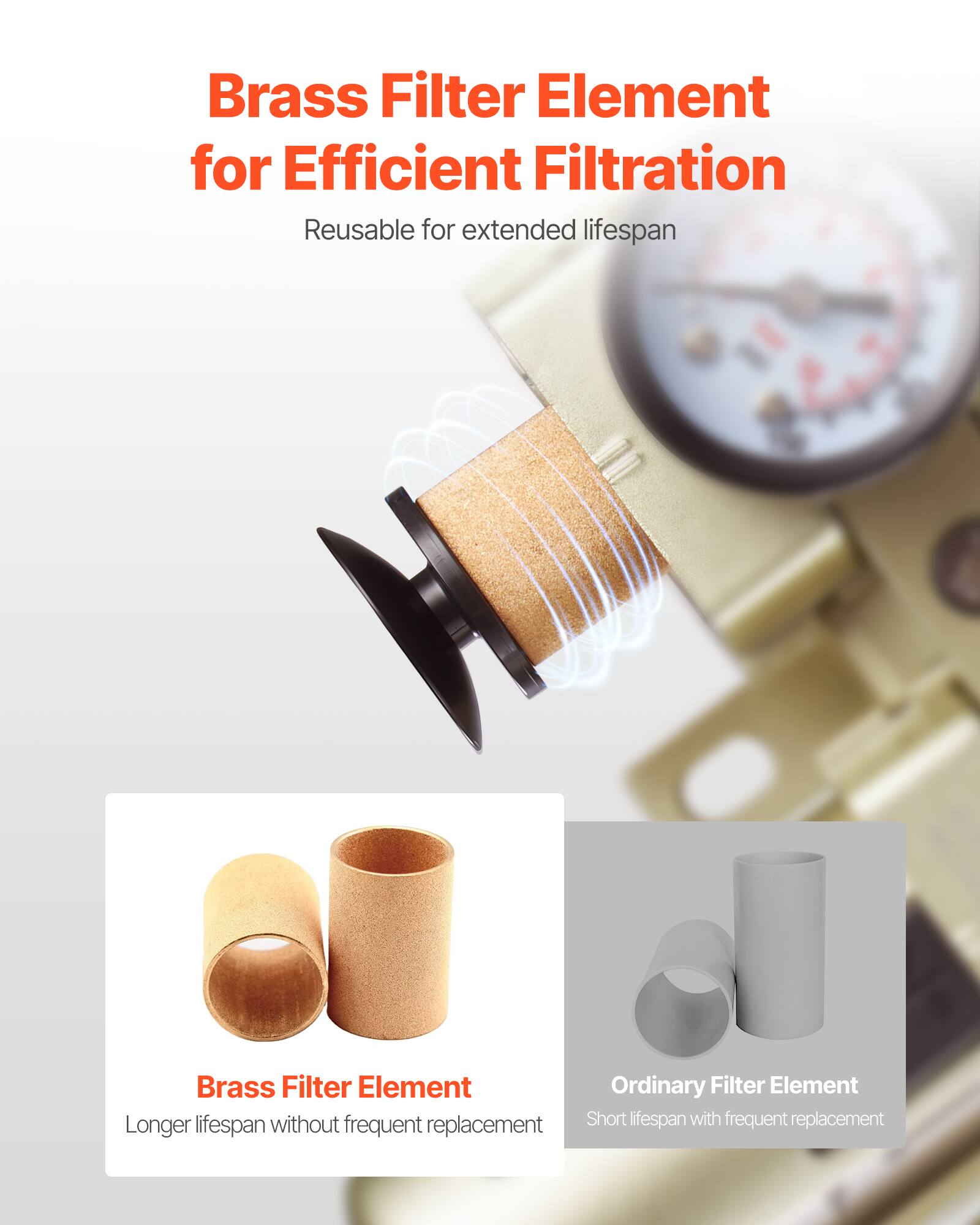 Brass Filter Element for Efficient Filtration  
Reusable for extended lifespan  

Brass Filter Element  
Longer lifespan without frequent replacement  

Ordinary Filter Element  
Short lifespan with frequent replacement