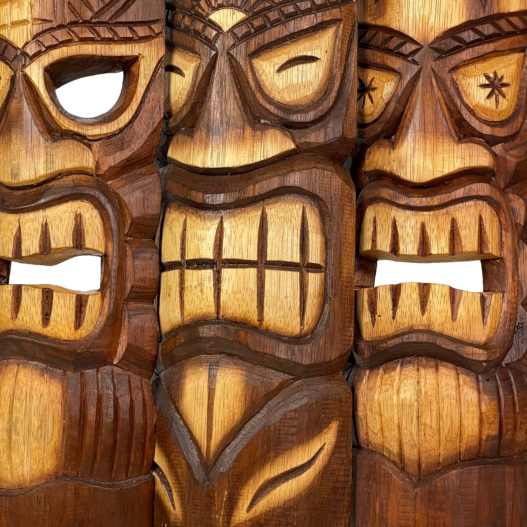 Alt View 2. Zeckos - 20 Inch Carved Wood Tiki God Masks Tropical Beach Hawaiian Home Decor Set of 3 - Brown.