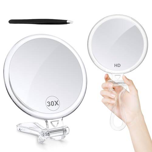 Comfort Essence - 30x Magnifying Mirror For Travel With Handle Double-sided 1x/30x Magnification Hand Makeup Desk 5 Inches - Clear-30x