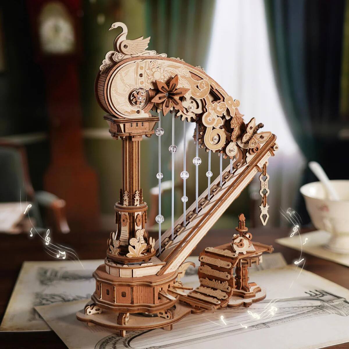 Angle. ROKR - ROKR Magic Harp 3D Wooden Puzzle, Self-Playing Mechanical Music Box, 350pcs.