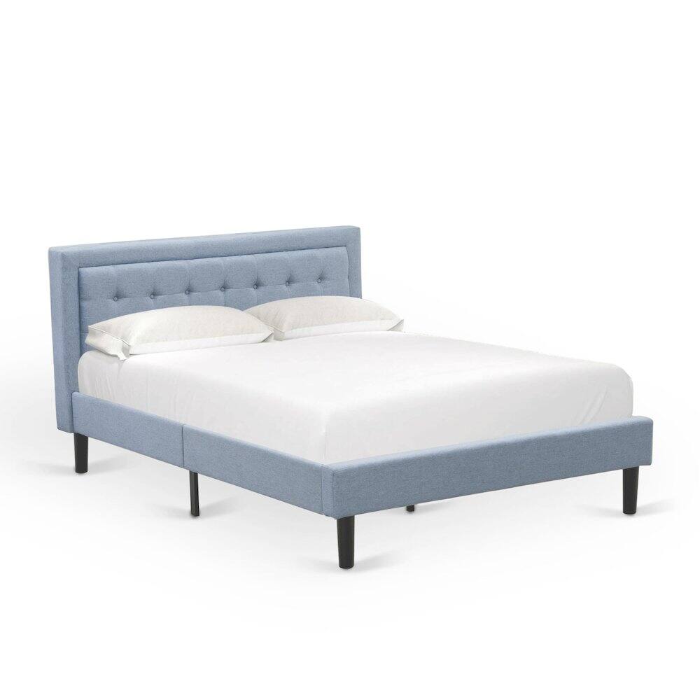 Alt View 1. East West Furniture - FN11Q-2VL0C 3-Piece Platform Wooden Set for Bedroom with 1 Queen Bedframe and 2 Modern Nightstands - Denim Blue Linen - Denim Blue.