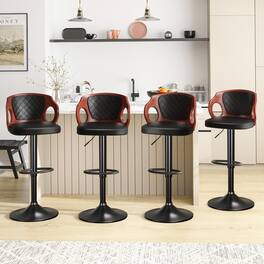 Vecelo - Set of 4 Swivel Bar Stools - PU Leather & Metal Base, 360° Rotation, 330lb Capacity for Kitchen Island & Bistros - Black