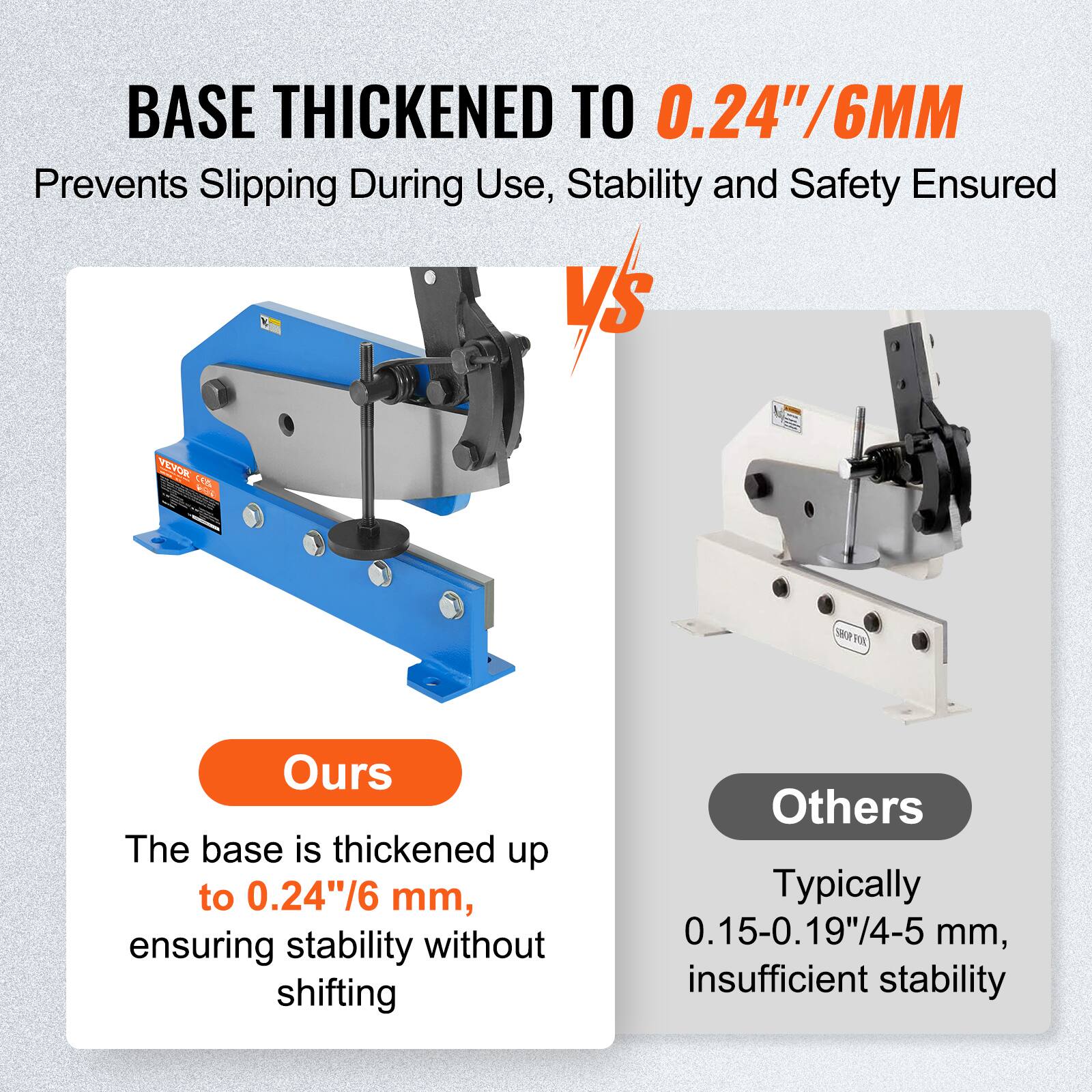 BASE THICKENED TO 0.24"/6MM  
Prevents Slipping During Use, Stability and Safety Ensured  

Ours  
The base is thickened up to 0.24"/6 mm, ensuring stability without shifting  

Others  
Typically 0.15-0.19"/4-5 mm, insufficient stability