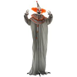 Homcom - 6' Outdoor Halloween Decoration, Animated Orange Haired Classic Clown w/ Light Up Eyes, Laughing Sound & Bendable Arms - Orange and Gray