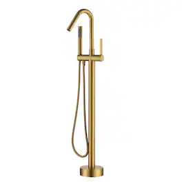 Boyel Living - Modern Sleek Floor Mount Single-Handle Freestanding Tub Faucet with Hand Shower and Water Supply Hoses in - Brushed Brass