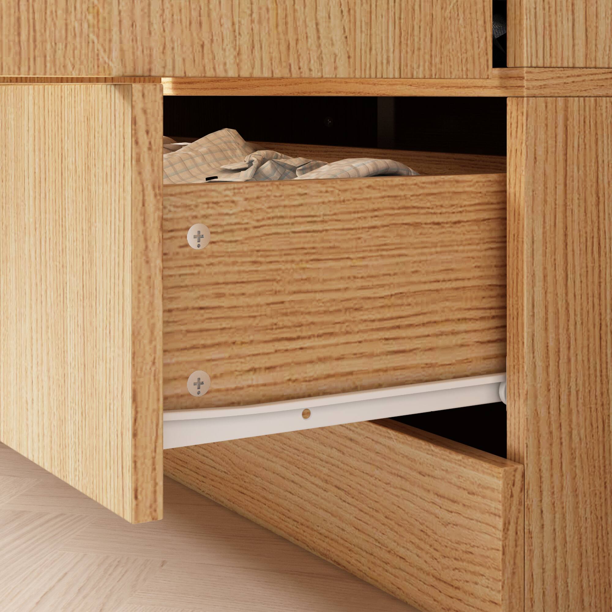 Alt View 7. FUFU&GAGA - Wood Grain Wardrobe Closet with 4 Doors and 2 Drawers Large Armoire Storage Cabinet Organizer for Bedroom - Wooden.