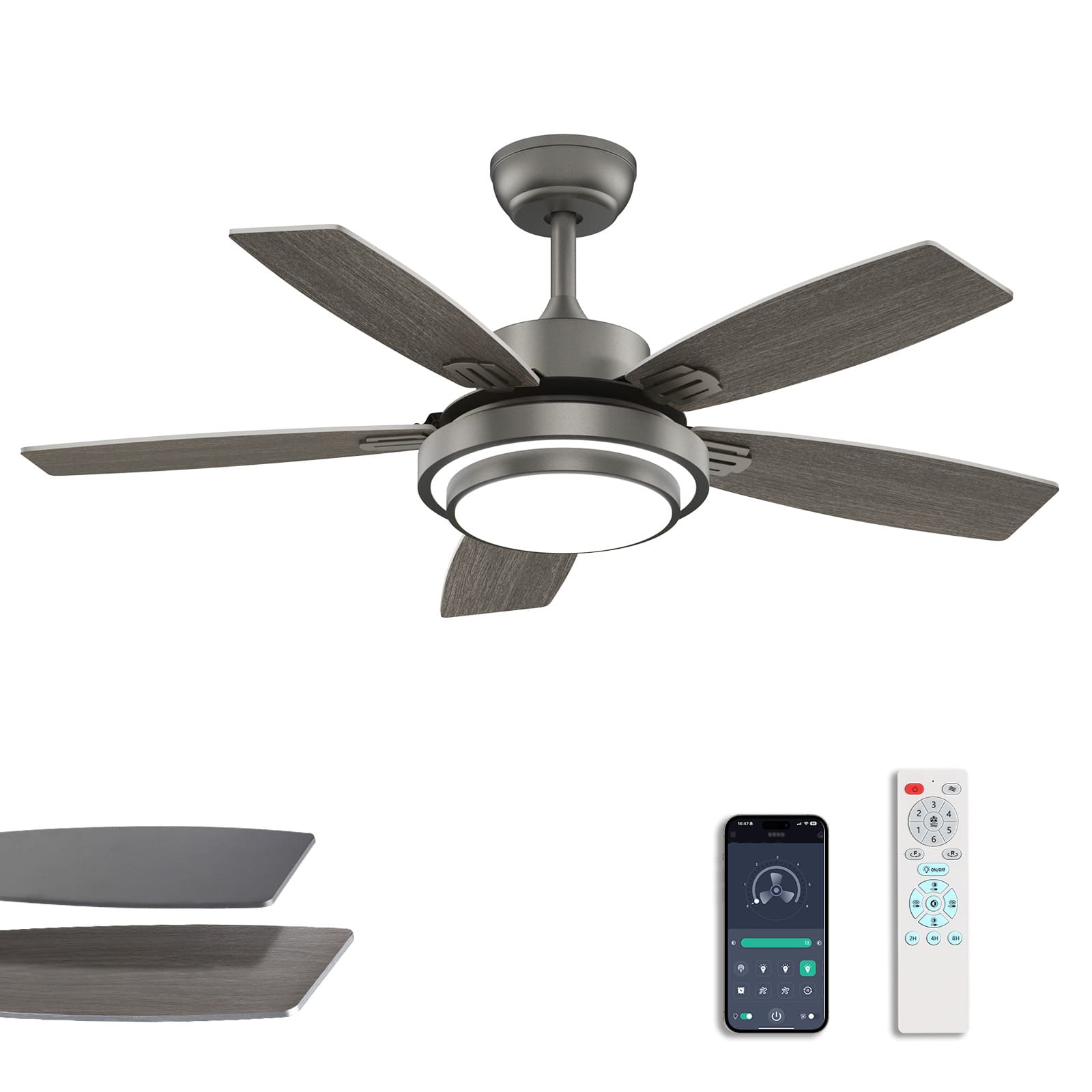 Siljoy - 42-in Ceiling Fan with and Oak Color Blades Ceiling Fan With Light - Remote Included - Gray