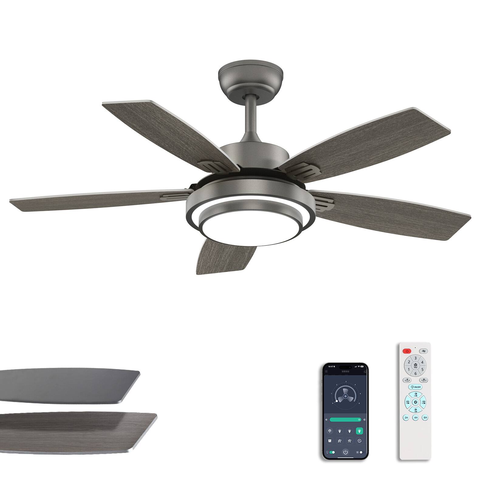 Front. Siljoy - 42-in Gray Ceiling Fan with Gray and Oak Color Blades Ceiling Fan With Light - Remote Included - Gray.