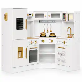 Wisairt - Wooden Kids Play Kitchen Set Corner Play Kitchen with Lights and Sounds, Pretend Cooking Set with Accessories