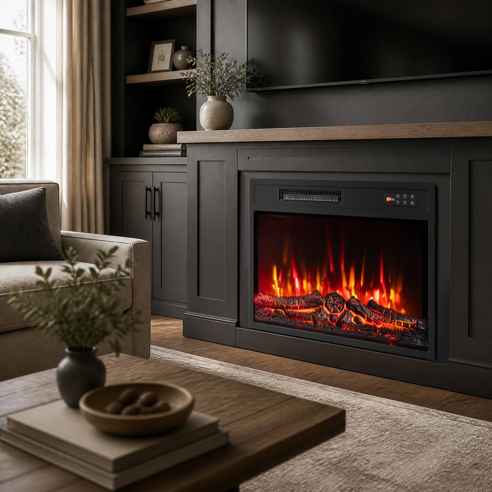 Alt View 3. Costway - Costway 23" 750W/1500W Fireplace Insert with Adjustable Flame Colors, Brightness & Speeds - 23" Black.