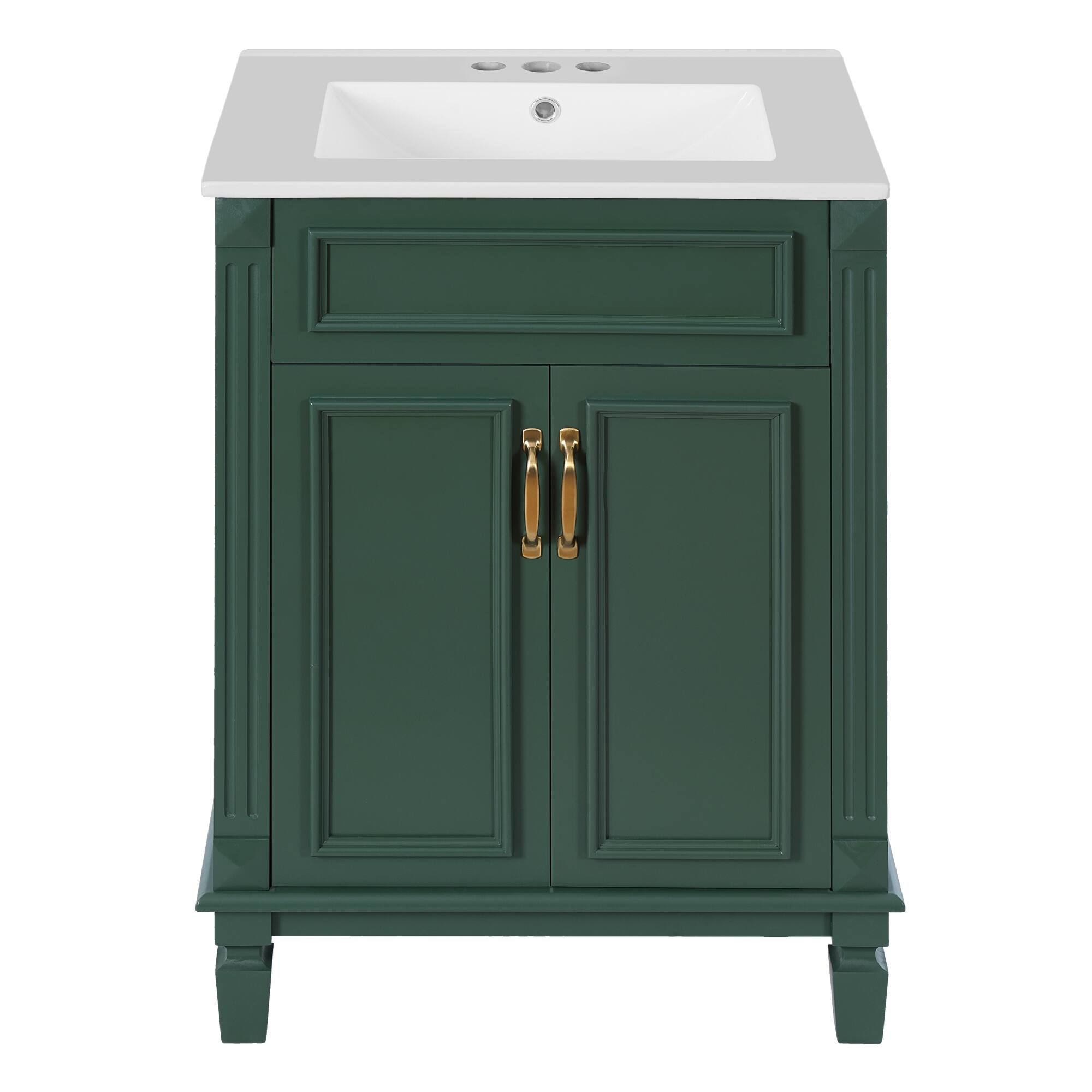 Alt View 10. ELEMENT ACE - Modern Bathroom Vanity with Ceramic Sink and Soft-Closing Doors, Solid Wood Frame Storage Cabinet - Green.