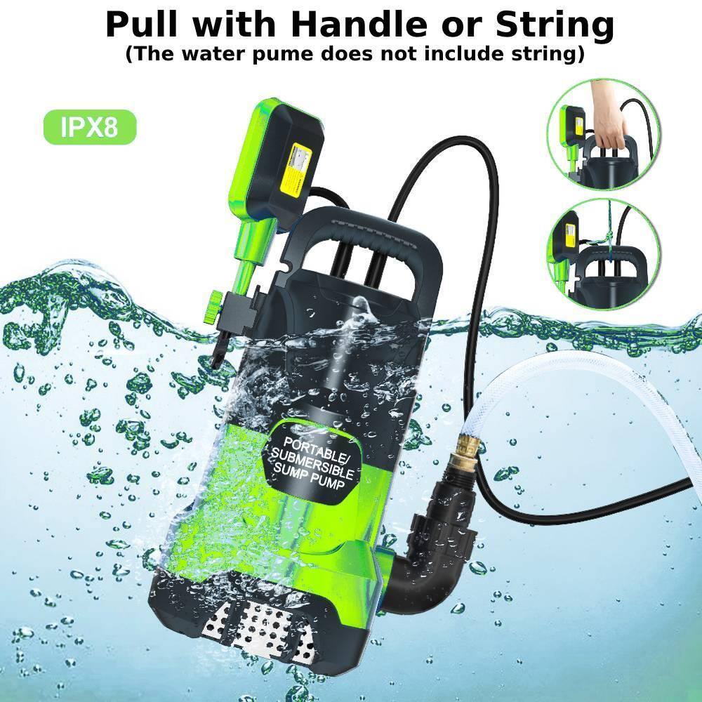 Pull with Handle or String  
(The water pump does not include string)  

IPX8  

PORTABLE SUBMERSIBLE SUMP PUMP