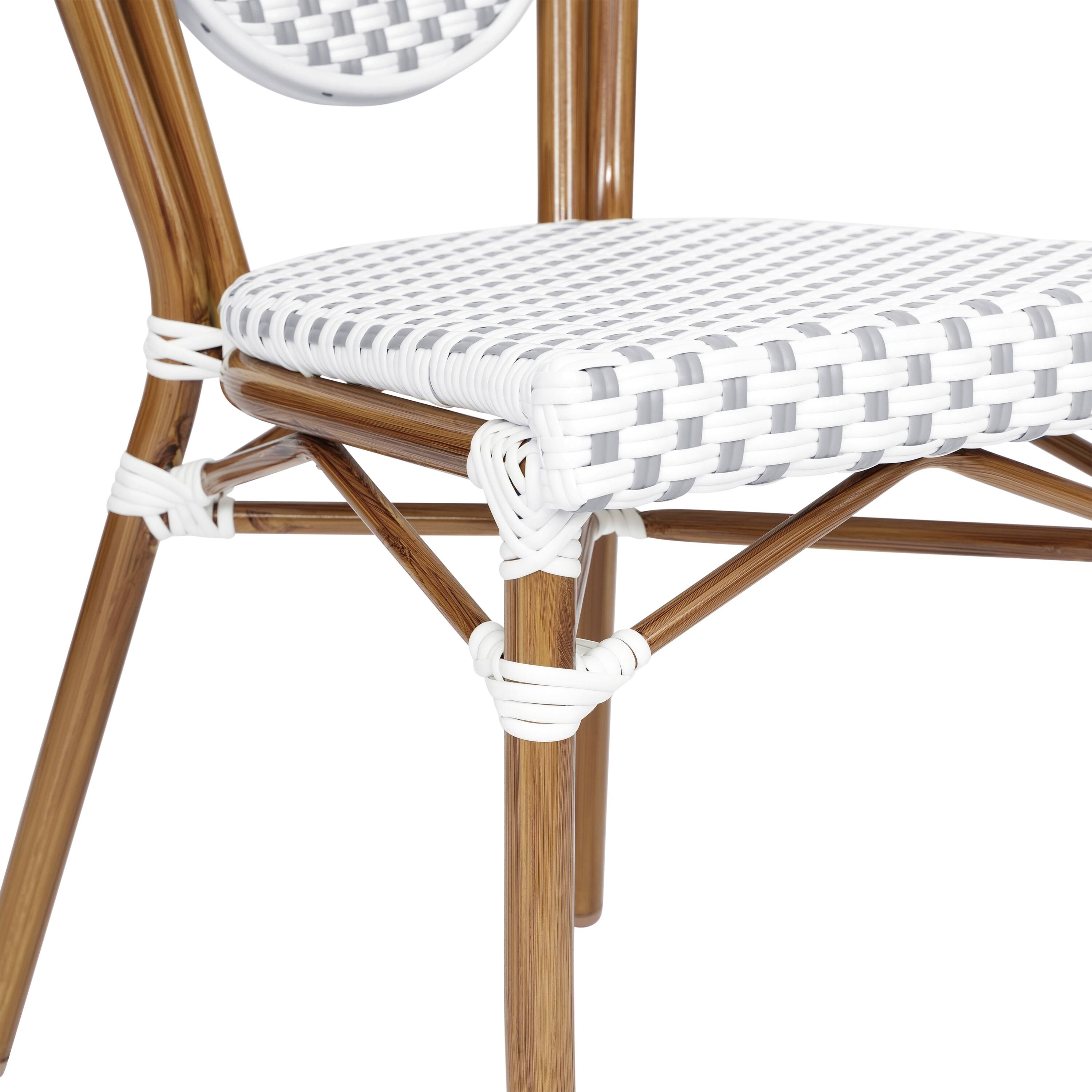 Alt View 10. Emma + Oliver - Colmar Set of Two Indoor/Outdoor Stacking Thonet Bistro Style Chairs with PE Rattan Seat and Finished Metal Frame - White & Gray/Natural Frame.