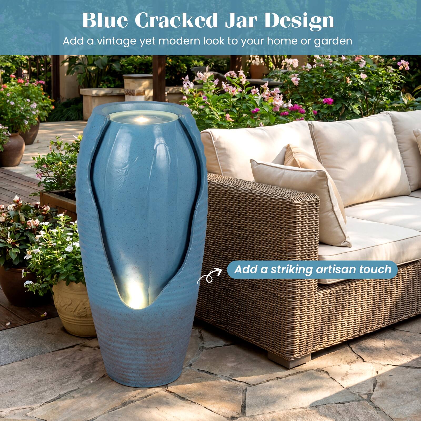 Blue Cracked Jar Design  
Add a vintage yet modern look to your home or garden  

Add a striking artisan touch