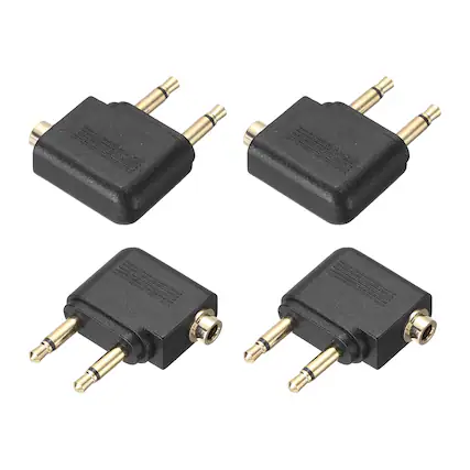 Front. Unique Bargains - 4pcs 2x3.5mm M to 3.5mm F Connector Zn Alloy Ni Plated Stereo TRS for Audio/HP/Spkr/Player/Video Rcvr, Black/Copper - Black.