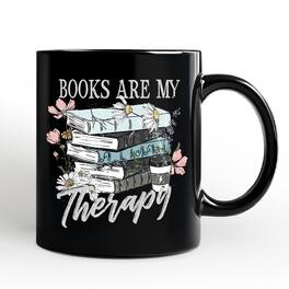 OrnamentallyYou - Books Are My Therapy Floral Vintage Mug, Reading Aesthetic Gift for Bookworms - Black