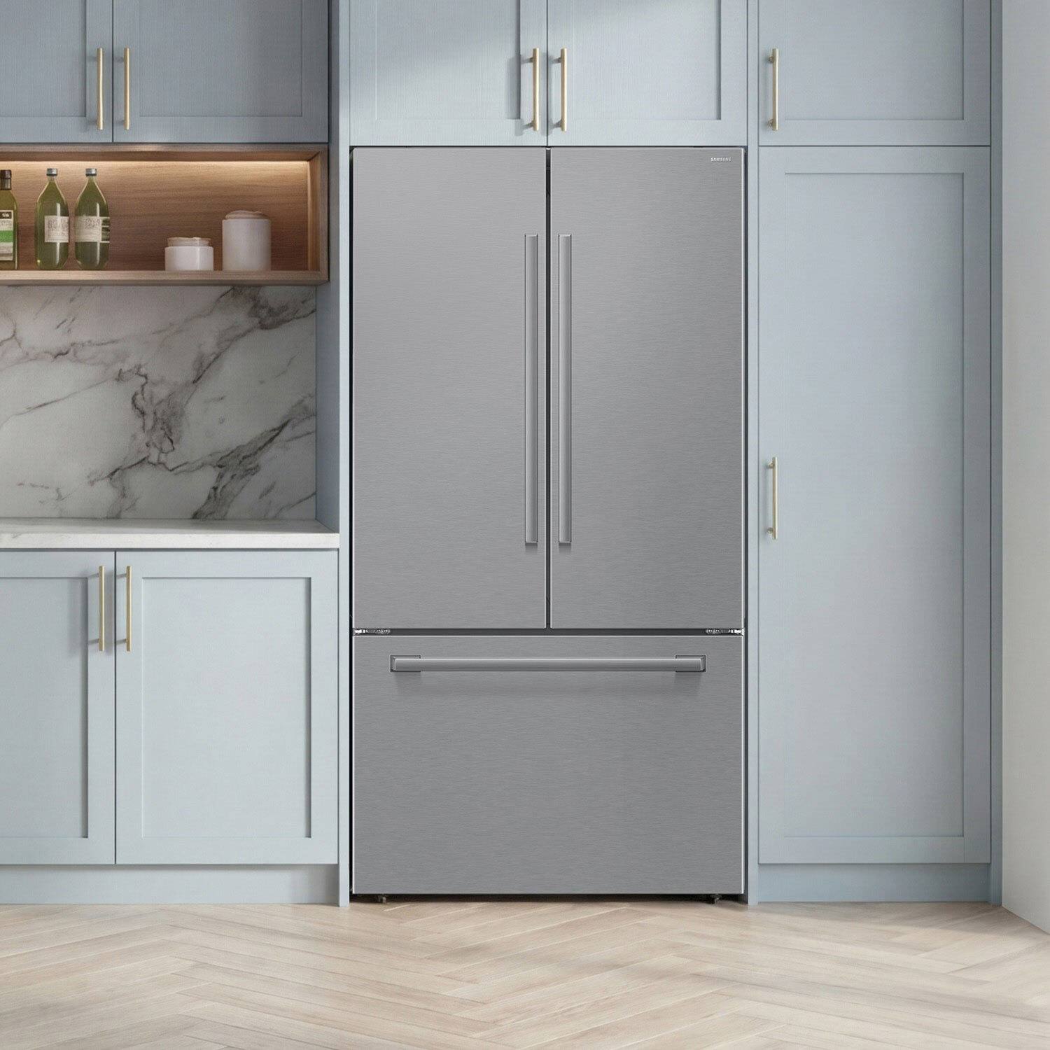 Alt View 17. Samsung - Bespoke AI 25 cu. ft. Counter Depth 3-Door French Door Refrigerator with Zero Clearance Fit - Stainless Steel.