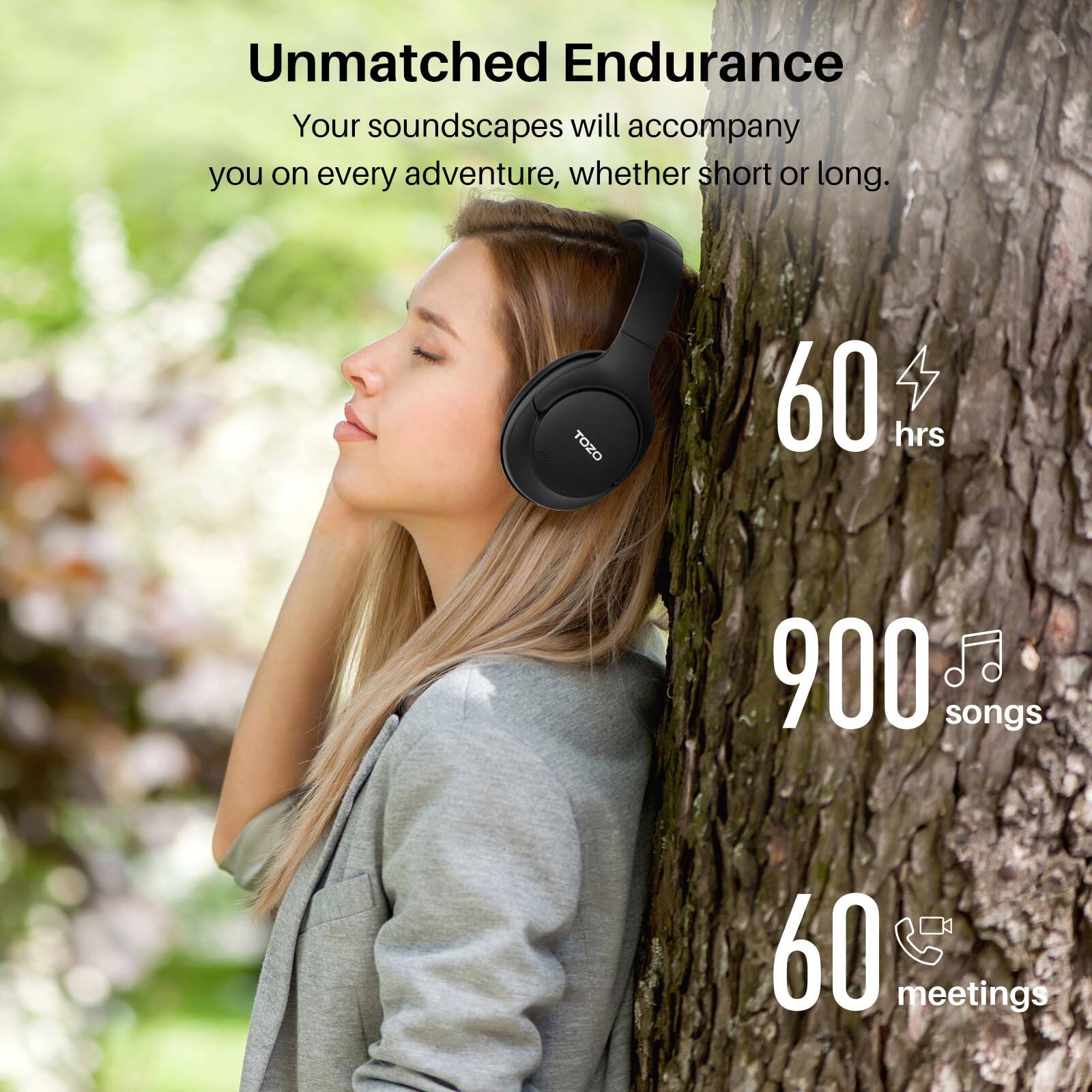 Unmatched Endurance
Your soundscapes will accompany you on every adventure, whether short or long.
TOZO 60 hrs 900 songs 60 meetings