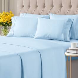 CGK Linens - Ultra Soft Solid 6 Piece Sheet Set - Comfortable Bed Sheets & Extra Pillowcases - King - Light Blue