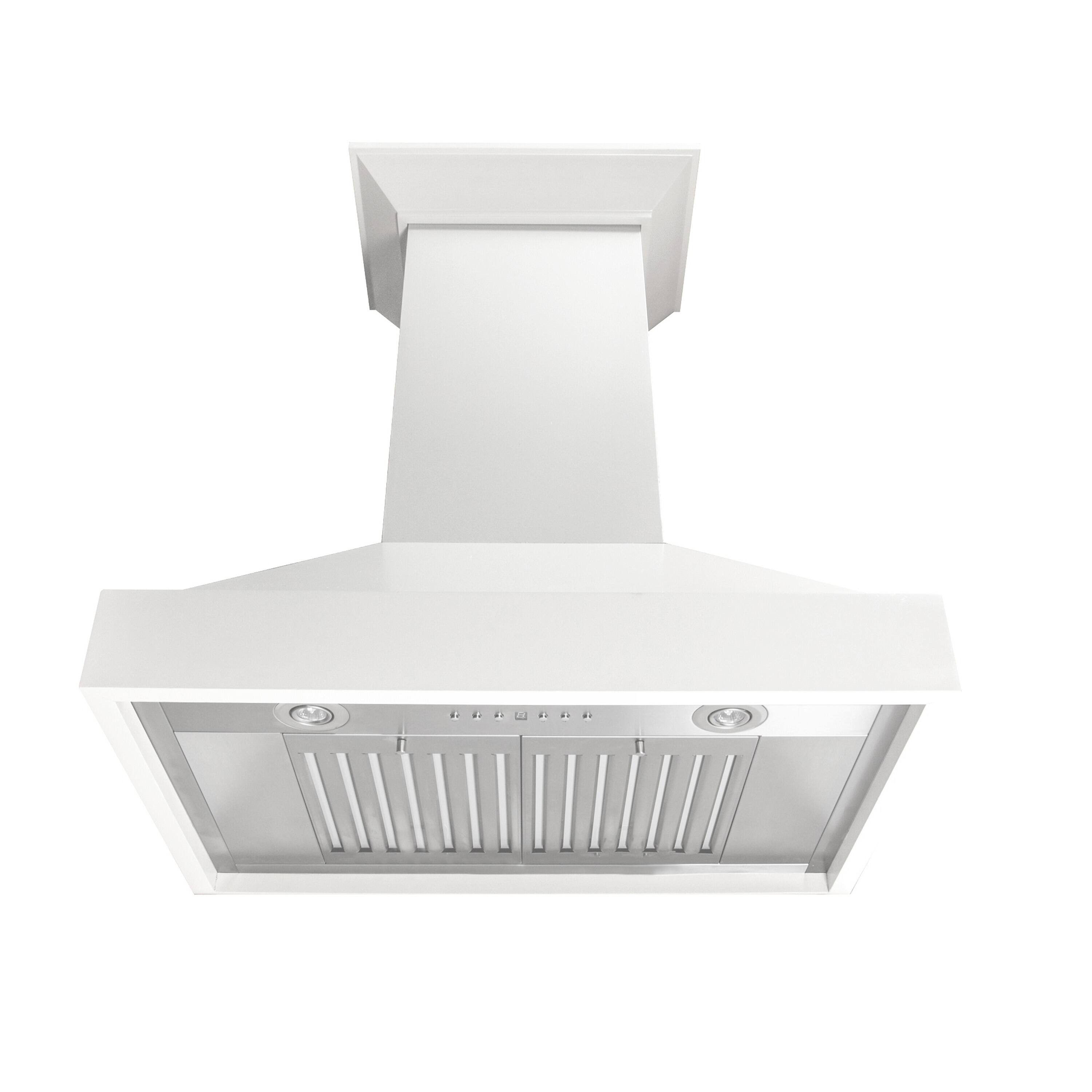 Angle. ZLINE - ZLINE 36 in. Wooden Wall Mount Range Hood (KBWW-36) - Smooth Bright White.