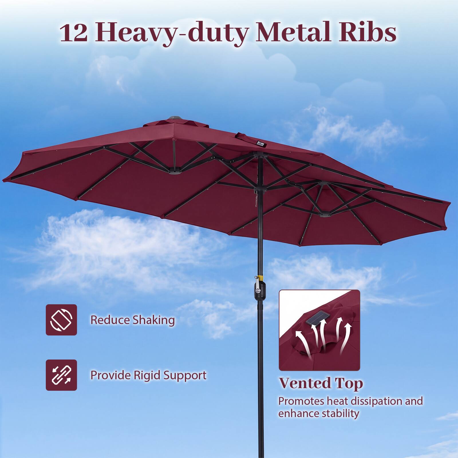 12 Heavy-duty Metal Ribs Reduce Shaking Provide Rigid Support Vented Top Promotes heat dissipation and enhance stability