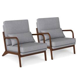 Costway - 2 PCS Modern Accent Chair Upholstered Leisure Armchair with Rubber Wood Armrests - Gray