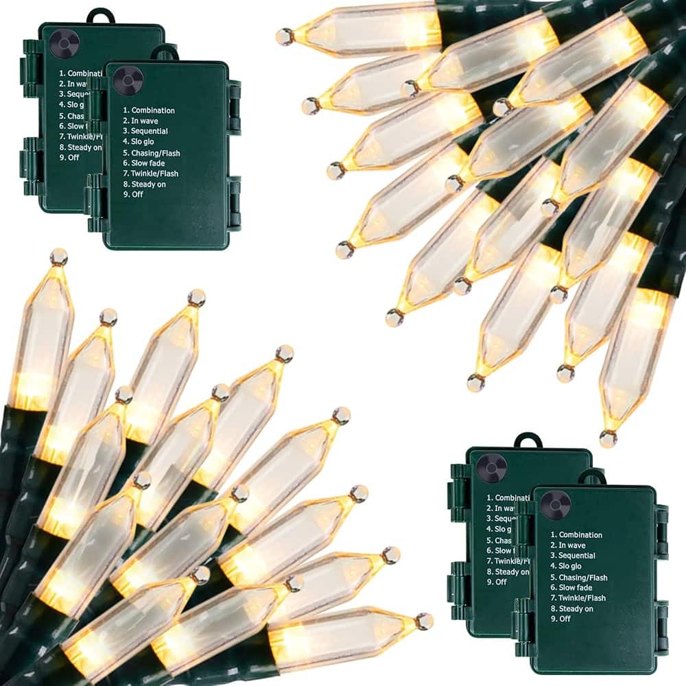 THIRSTY TURTLE - 4 Pack Battery-Operated Christmas Lights, 20LED, Waterproof, Warm White