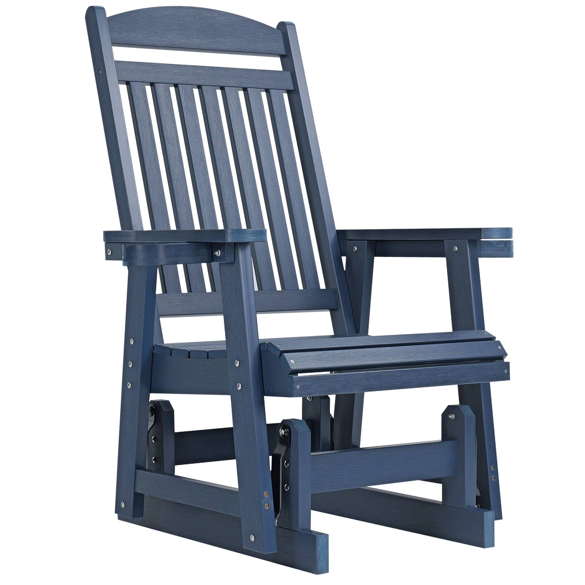 Alt View 6. Fortune Candy - HIPS Outdoor Patio Glider with Cup Holders, Heavy Duty 700 LBS Capacity for Porch Yard Garden - Navy Blue.