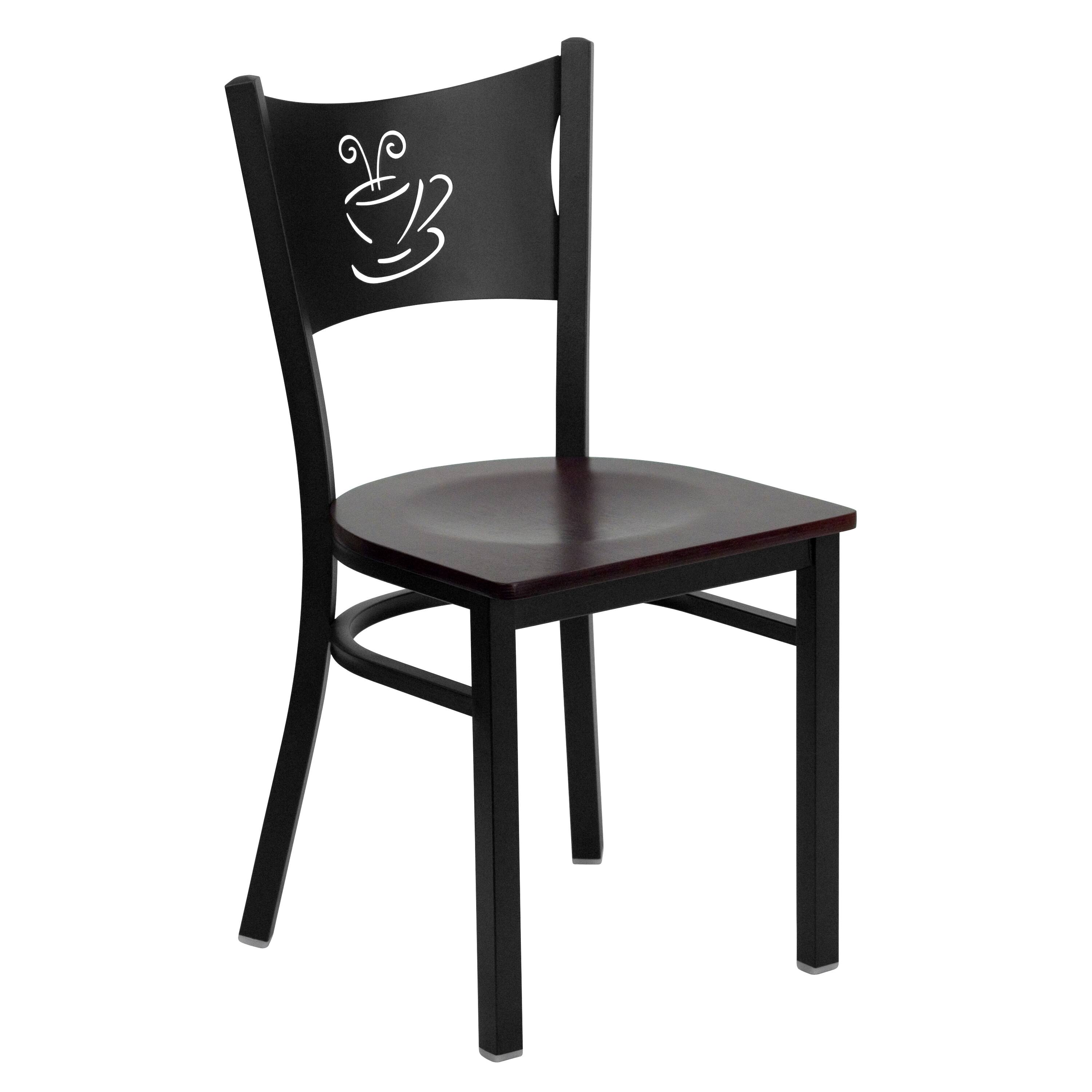 Front. Emma + Oliver - Coffee Back Metal Restaurant Dining Chair - Mahogany Wood Seat/Black Metal Frame.