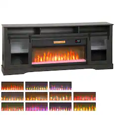 Front. Homcom - Fireplace TV Stand for TVs Up to 80 Inches, Modern Entertainment Center with 36" Glass Electric Fireplace & LED Lights.