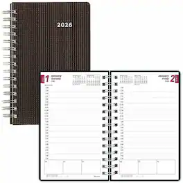 Brownline - Daily 12 Month January 2026 to December 2026 8 x 5 Twin Wire Black Heavy Duty Planner