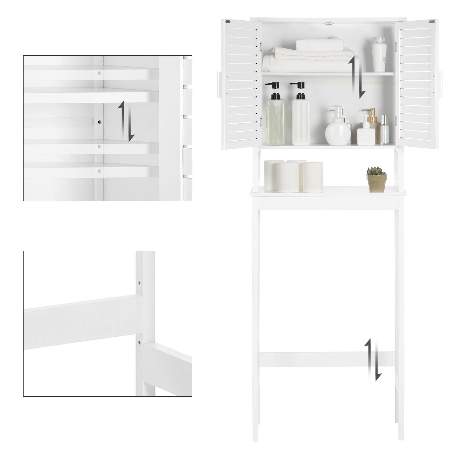 Alt View 1. Songmics Home - Over The Toilet Storage Cabinet, Bathroom Cabinet with Adjustable Inside Shelf and Bottom Stabilizer Bar - Cloud White.