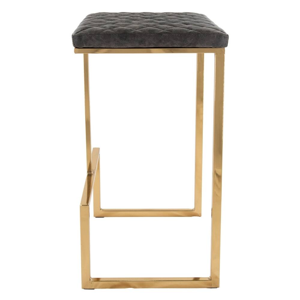 Alt View 4. LeisureMod - Quincy Modern Quilted Leather Bar Stool with Gold Metal Frame Counter Height Chair for Kitchen and Counter Seating - Grey.