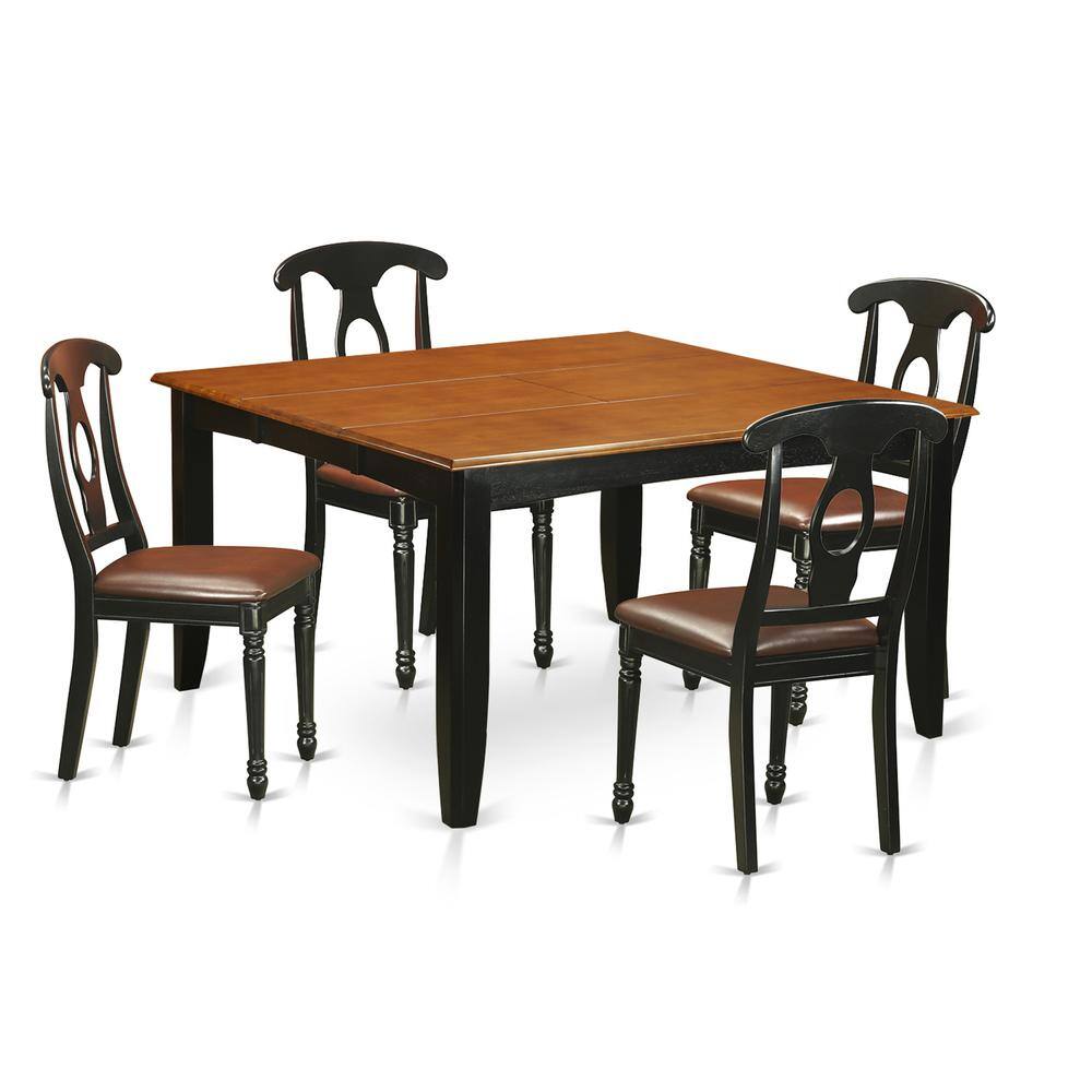 Front. East West Furniture - 5 PC Dining room set-Dining Table and 4 Wood Dining Chairs - Black & Cherry.
