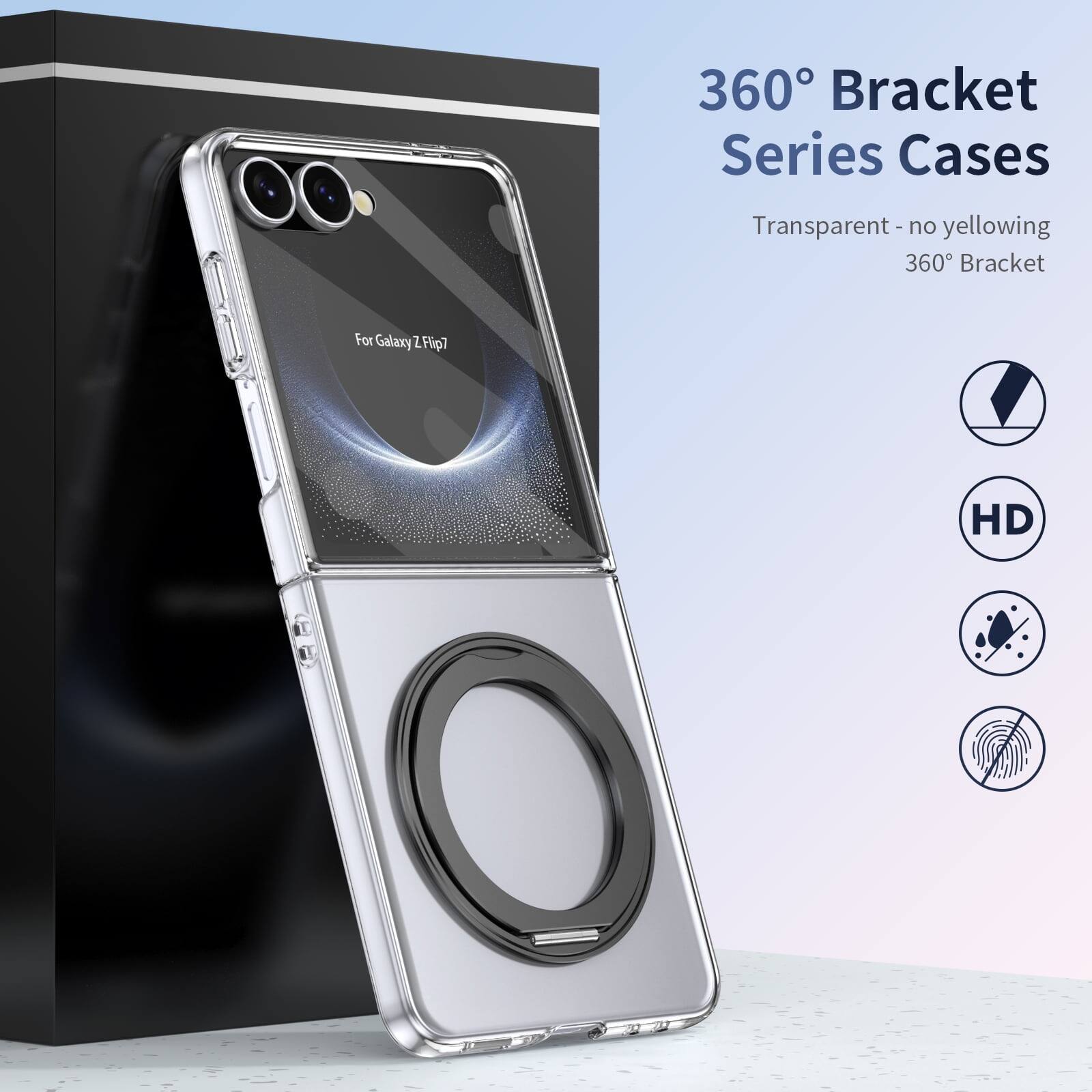 360° Bracket Series Cases  
Transparent - no yellowing  
360° Bracket  
For Galaxy Z Flip7  

HD