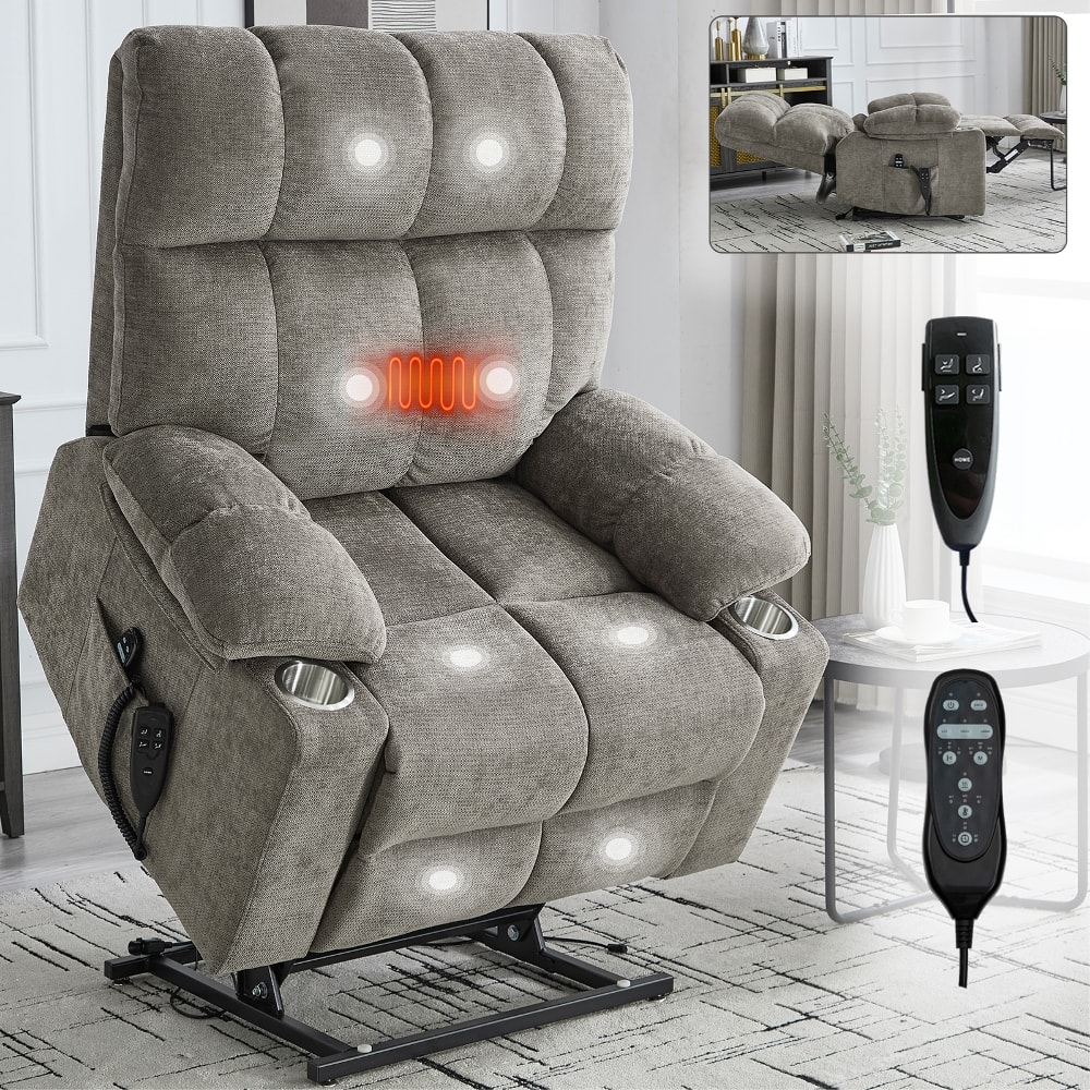 Ropilly - Heavy Duty Power Lift Recliner Chair with Dual Motor, Oversized Chenille Massage Seating for Elderly Assistance - Brown